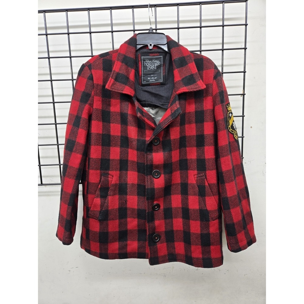 Pre-owned Heritage 1981 Mens Flannel Wool Jacket, Red, Size Small